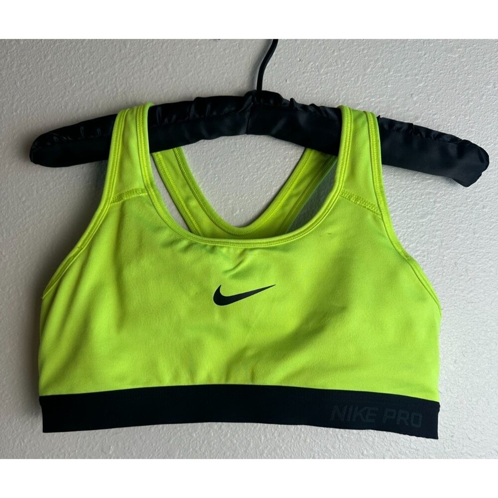 Nike Pro Dri-FIT Hi-Vis Volt Neon Green Racerback Sports Bra Women’s Medium